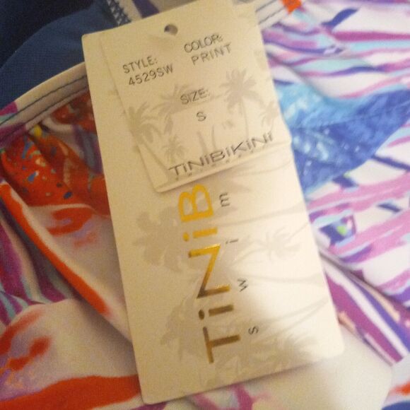 TiniBikini Small Tropical Palm One Piece Swimsuit-Ruffle Neck-Lace Up Sides-NEW - Picture 10 of 10